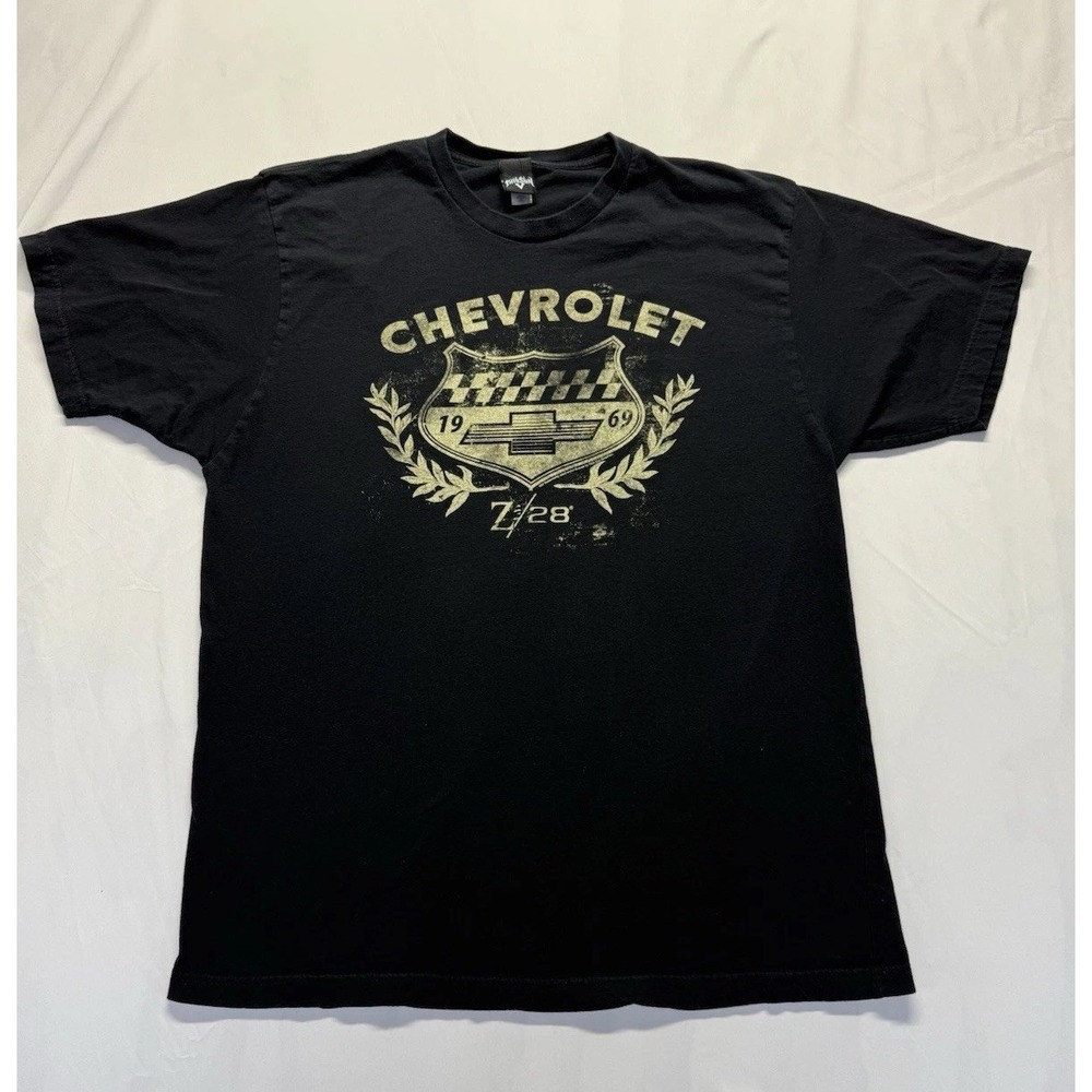 Chevrolet 1969 Z/28 Graphic T-Shirt Adult Large Black Distressed Logo Fifth Sun